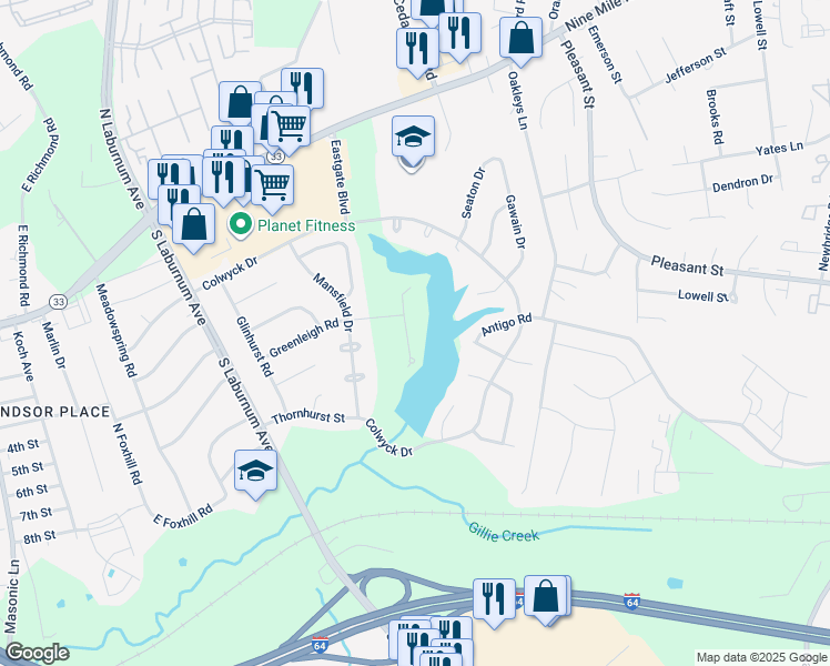 map of restaurants, bars, coffee shops, grocery stores, and more near 505 Mango Court in Richmond