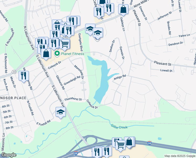 map of restaurants, bars, coffee shops, grocery stores, and more near 505 Mango Court in Richmond