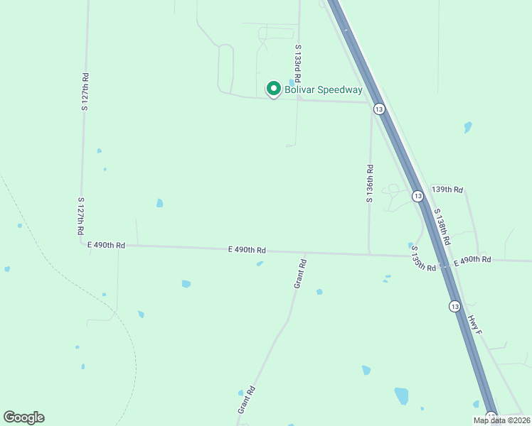 map of restaurants, bars, coffee shops, grocery stores, and more near 1331 East 490th Road in Bolivar