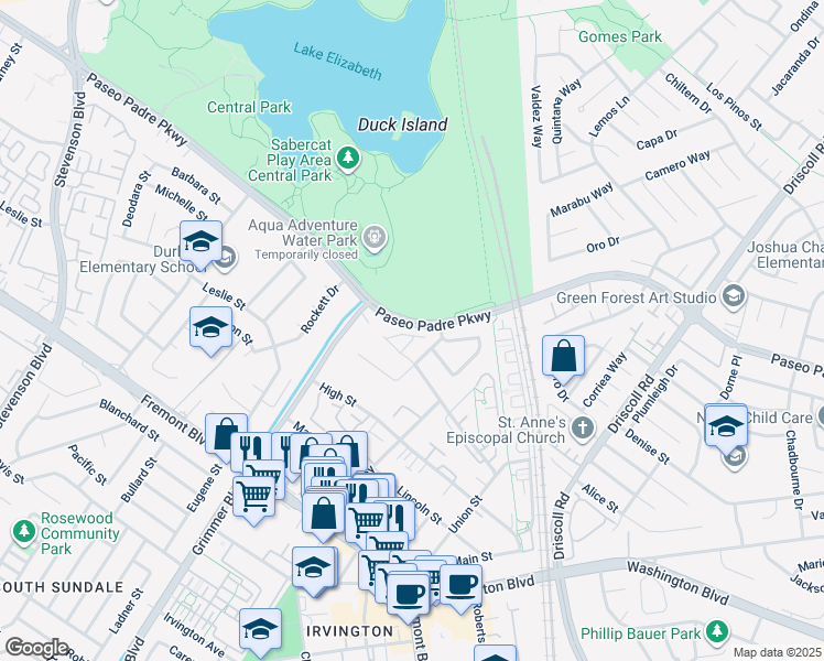 map of restaurants, bars, coffee shops, grocery stores, and more near 2920 Benjamin Green in Fremont