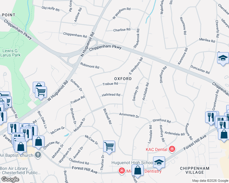 map of restaurants, bars, coffee shops, grocery stores, and more near 8216 Halstead Road in Richmond