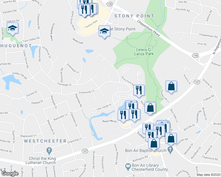 map of restaurants, bars, coffee shops, grocery stores, and more near 9230 Forest Hill Avenue in Richmond