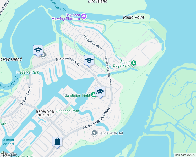 map of restaurants, bars, coffee shops, grocery stores, and more near 507 Shoal Circle in Redwood City