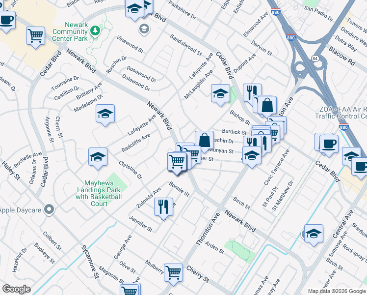 map of restaurants, bars, coffee shops, grocery stores, and more near in Newark