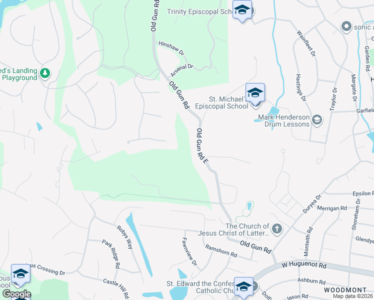 map of restaurants, bars, coffee shops, grocery stores, and more near 3420 East Old Gun Road in Midlothian