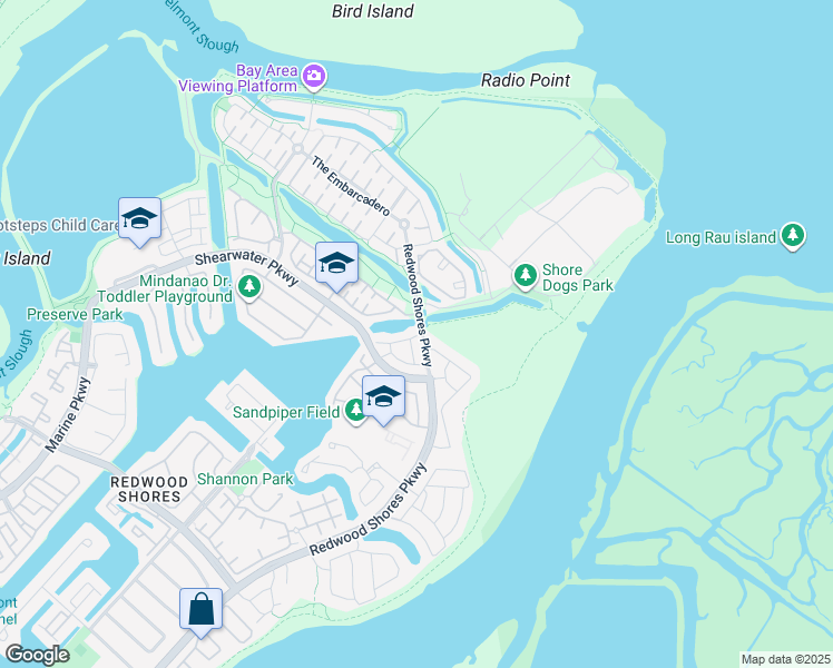 map of restaurants, bars, coffee shops, grocery stores, and more near 549 Shoal Circle in Redwood City