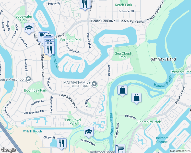 map of restaurants, bars, coffee shops, grocery stores, and more near 609 Somerset Lane in Foster City