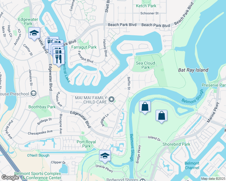 map of restaurants, bars, coffee shops, grocery stores, and more near 609 Somerset Lane in Foster City