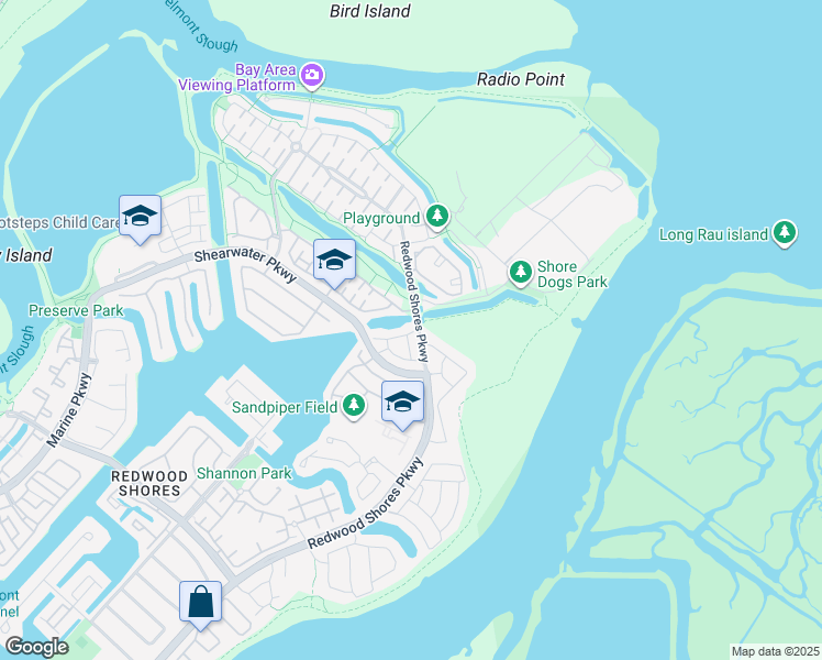 map of restaurants, bars, coffee shops, grocery stores, and more near 549 Shoal Circle in Redwood City