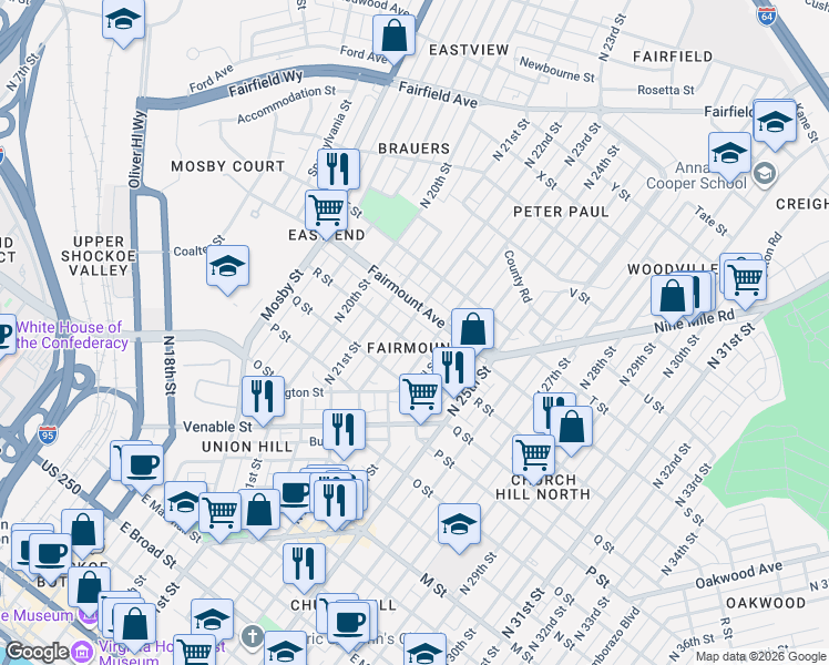 map of restaurants, bars, coffee shops, grocery stores, and more near in 