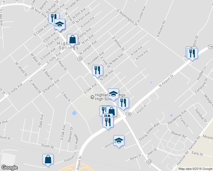 map of restaurants, bars, coffee shops, grocery stores, and more near 1 North Pine Avenue in Henrico