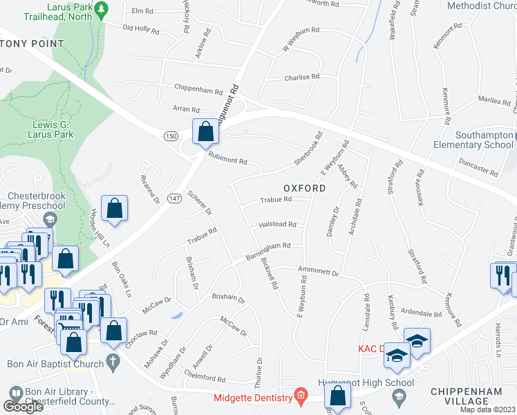 map of restaurants, bars, coffee shops, grocery stores, and more near 8248 Halstead Road in Richmond