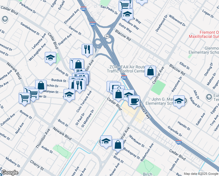 map of restaurants, bars, coffee shops, grocery stores, and more near 5424 Saint Mark Avenue in Newark