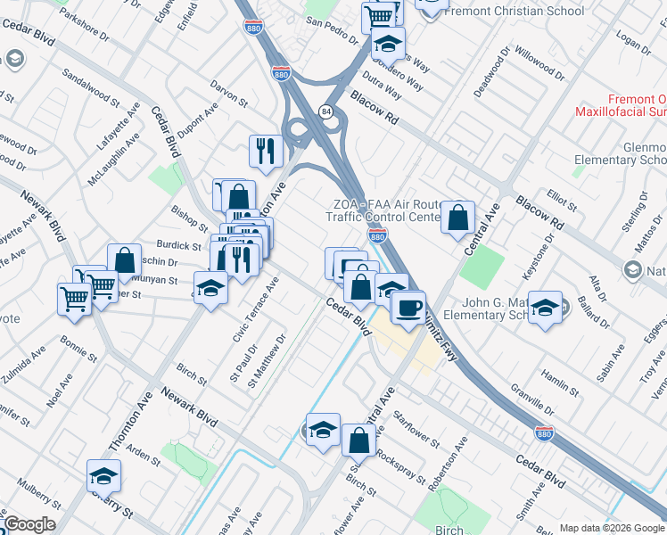map of restaurants, bars, coffee shops, grocery stores, and more near 5424 Saint Mark Avenue in Newark