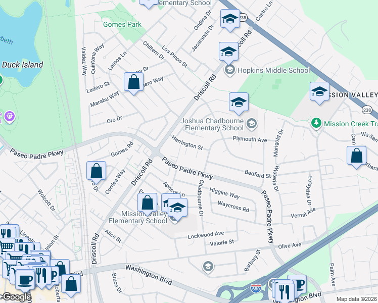 map of restaurants, bars, coffee shops, grocery stores, and more near 41348 Whitecrest Court in Fremont