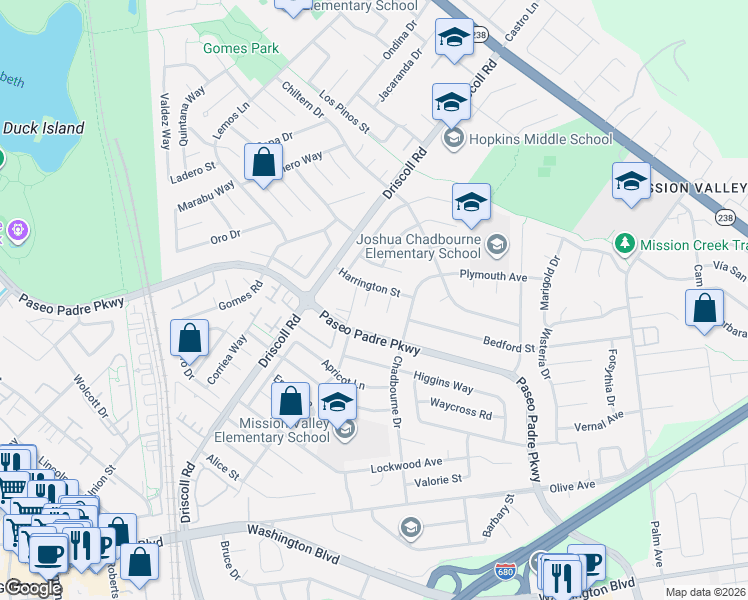 map of restaurants, bars, coffee shops, grocery stores, and more near 41348 Whitecrest Court in Fremont