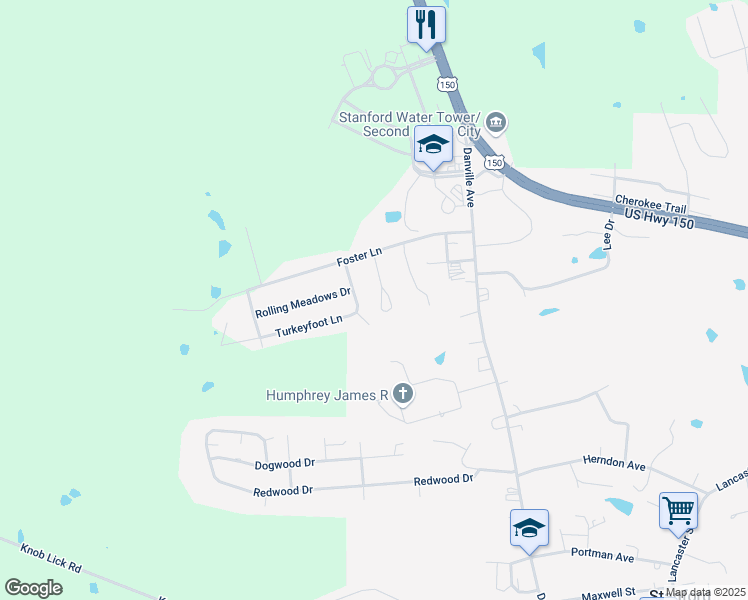 map of restaurants, bars, coffee shops, grocery stores, and more near 45 Logans Woods Drive in Stanford
