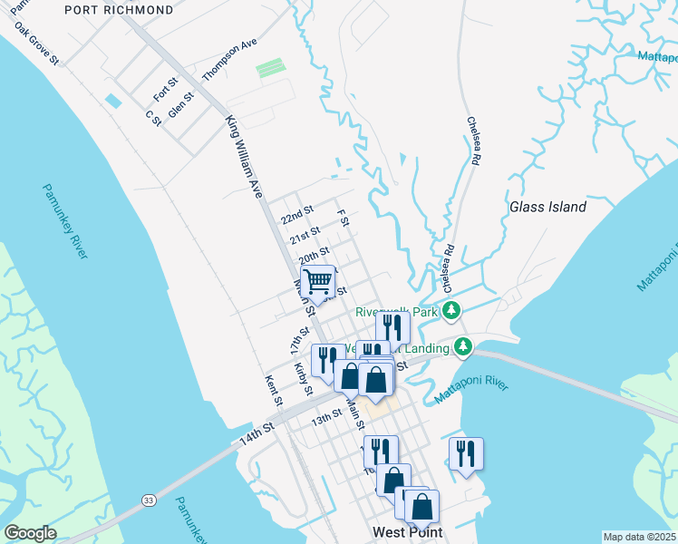 map of restaurants, bars, coffee shops, grocery stores, and more near 1926 Lee Street in West Point
