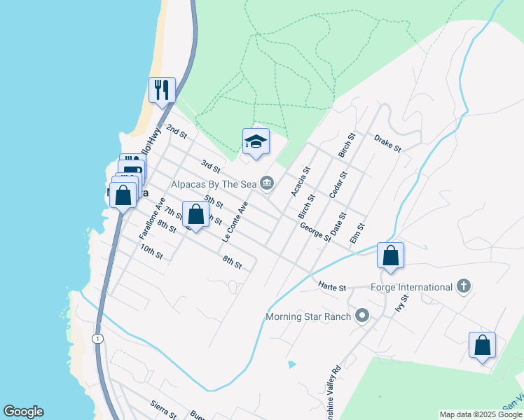 map of restaurants, bars, coffee shops, grocery stores, and more near 520 Kanoff Street in Montara