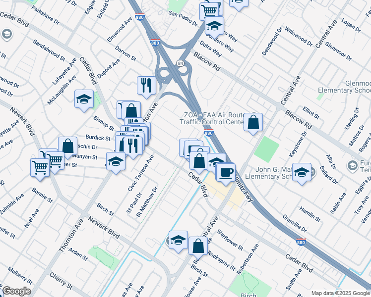 map of restaurants, bars, coffee shops, grocery stores, and more near 5424 Saint Mark Avenue in Newark
