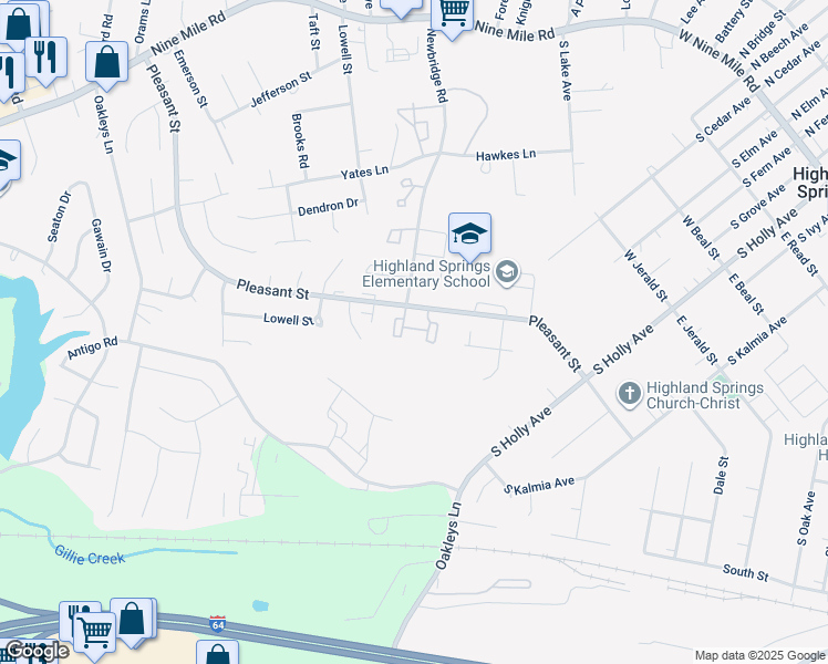 map of restaurants, bars, coffee shops, grocery stores, and more near 777 Pleasant Street in Henrico