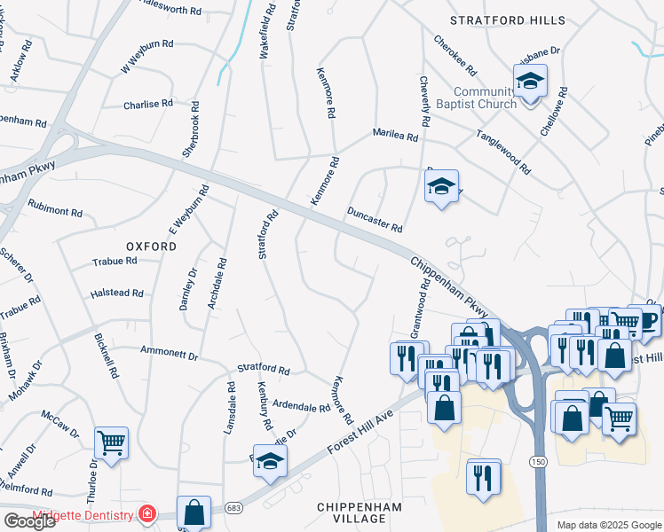 map of restaurants, bars, coffee shops, grocery stores, and more near 7745 Fellsway Road in Richmond