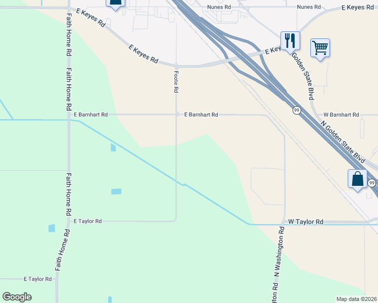 map of restaurants, bars, coffee shops, grocery stores, and more near 6630 Foote Road in Ceres