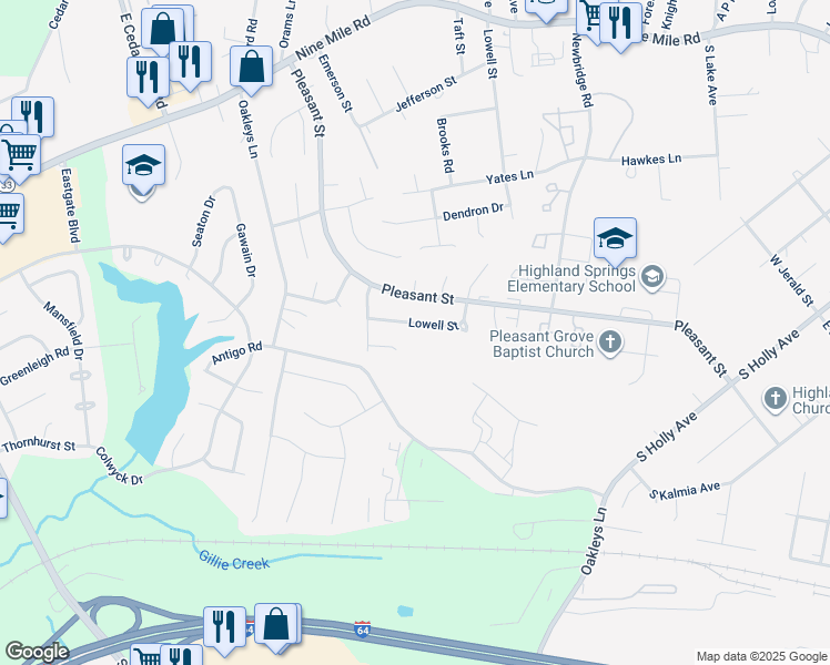 map of restaurants, bars, coffee shops, grocery stores, and more near 529 Lowell Street in Richmond