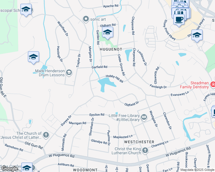 map of restaurants, bars, coffee shops, grocery stores, and more near 10052 Oldfield Drive in Richmond