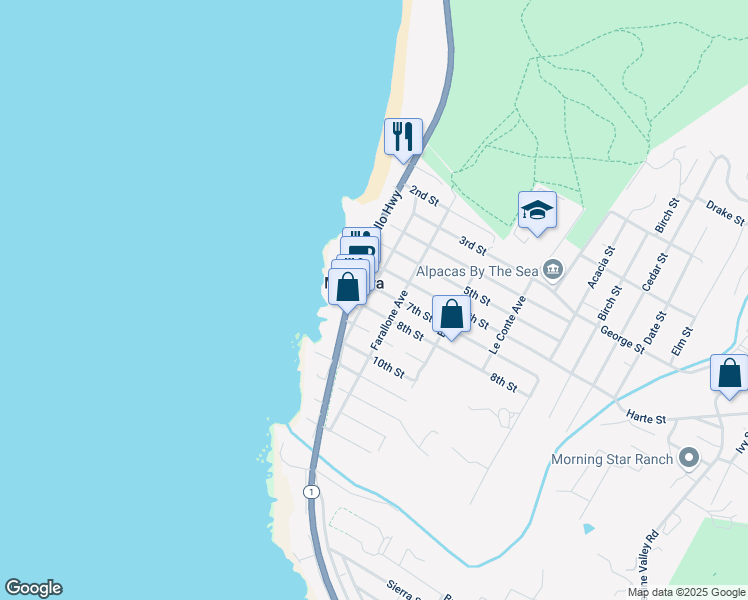 map of restaurants, bars, coffee shops, grocery stores, and more near in Montara