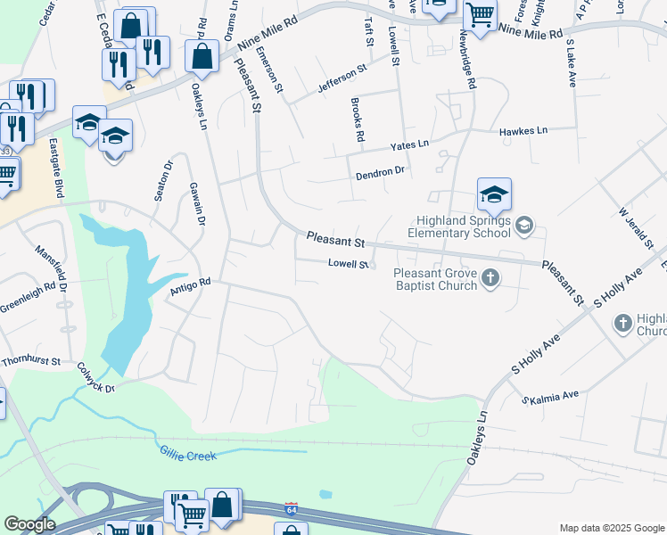 map of restaurants, bars, coffee shops, grocery stores, and more near 529 Lowell Street in Richmond