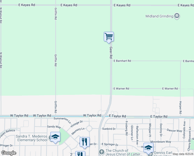 map of restaurants, bars, coffee shops, grocery stores, and more near 5333 Geer Road in Turlock