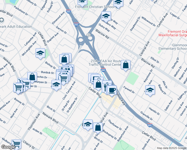 map of restaurants, bars, coffee shops, grocery stores, and more near 5366 Saint Mark Avenue in Newark