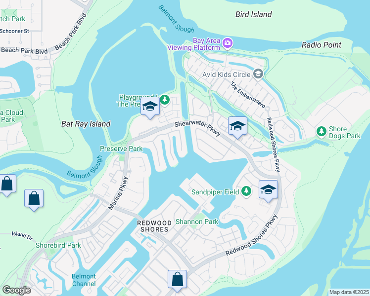 map of restaurants, bars, coffee shops, grocery stores, and more near 249 Monaco Drive in Redwood City