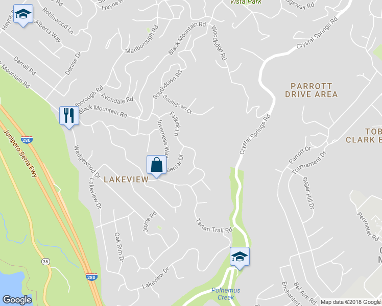 map of restaurants, bars, coffee shops, grocery stores, and more near 120 Rizal Drive in Hillsborough