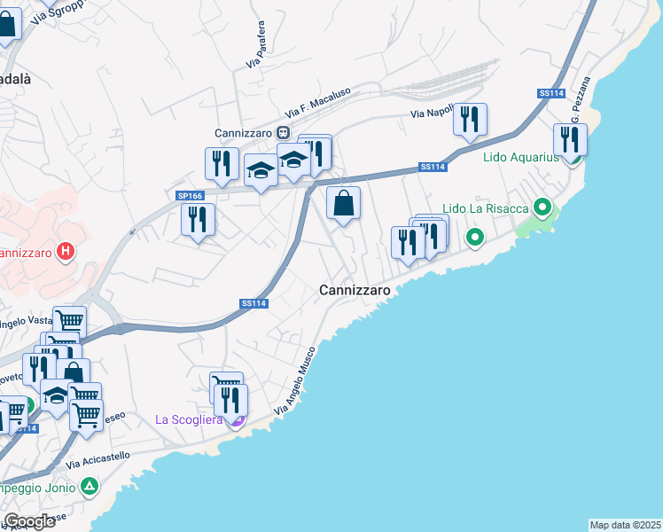 map of restaurants, bars, coffee shops, grocery stores, and more near 6 Via Mollica in Aci Castello