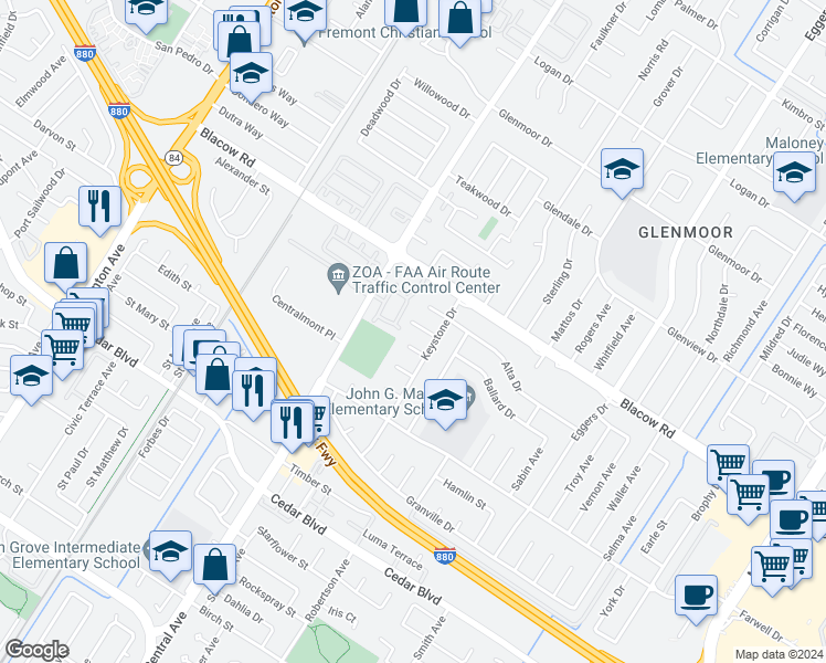 map of restaurants, bars, coffee shops, grocery stores, and more near 37739 Brayton Street in Fremont