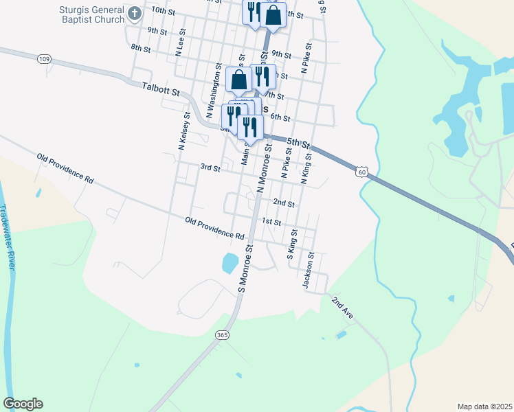 map of restaurants, bars, coffee shops, grocery stores, and more near Kentucky 365 in Sturgis