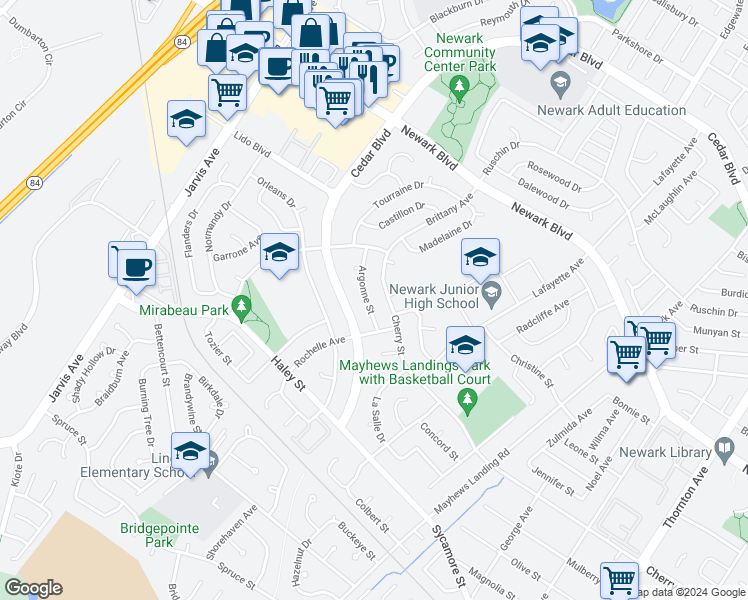 map of restaurants, bars, coffee shops, grocery stores, and more near 35938 Argonne Street in Newark