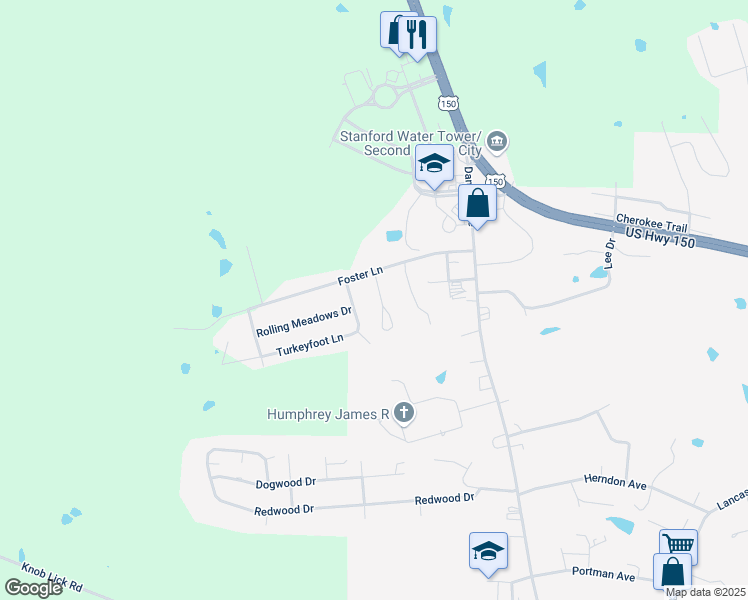 map of restaurants, bars, coffee shops, grocery stores, and more near 45 Logans Woods Drive in Stanford