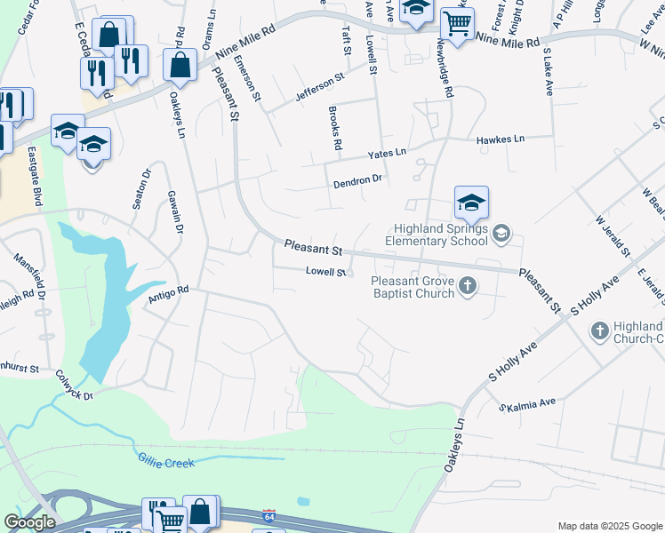 map of restaurants, bars, coffee shops, grocery stores, and more near 508 Lowell Street in Richmond