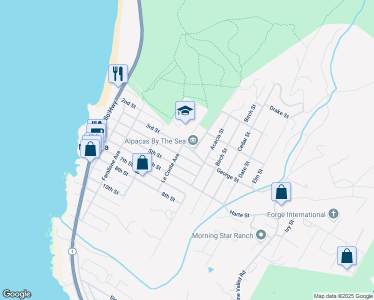 map of restaurants, bars, coffee shops, grocery stores, and more near 520 Kanoff Street in Montara