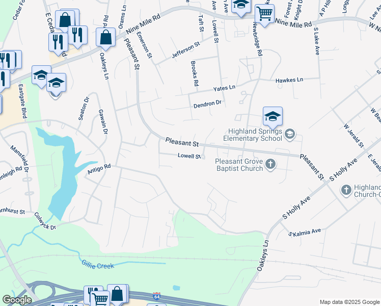 map of restaurants, bars, coffee shops, grocery stores, and more near 510 Lowell Street in Richmond