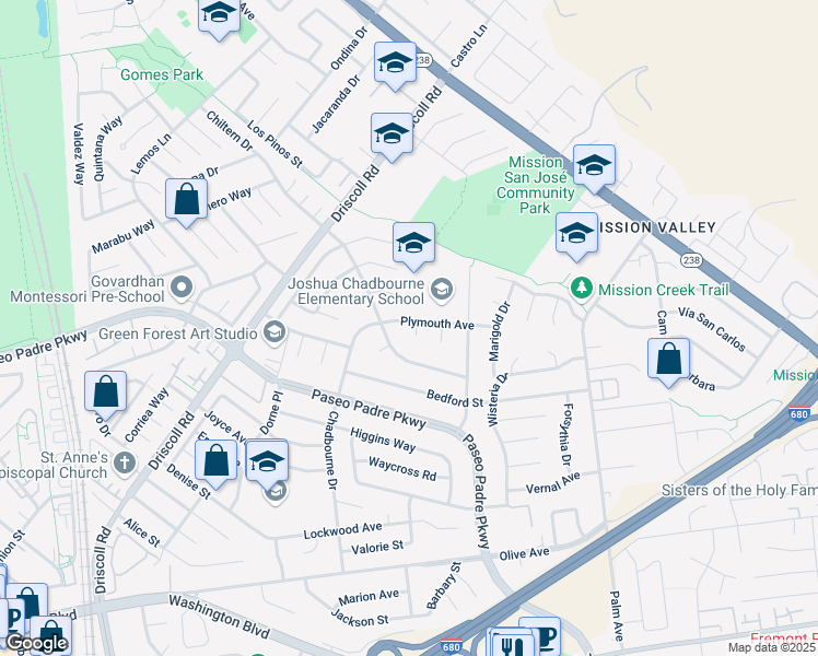 map of restaurants, bars, coffee shops, grocery stores, and more near 1054 Plymouth Avenue in Fremont
