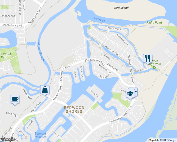 map of restaurants, bars, coffee shops, grocery stores, and more near 249 Monaco Drive in Redwood City