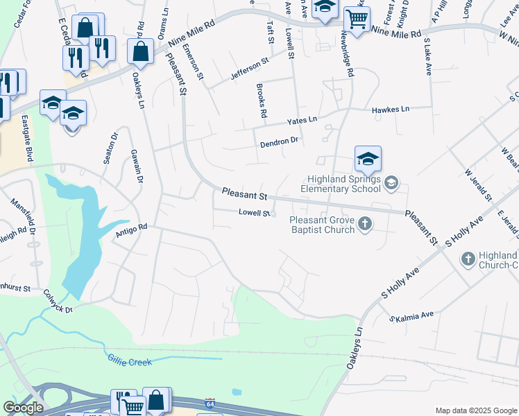map of restaurants, bars, coffee shops, grocery stores, and more near 508 Lowell Street in Richmond