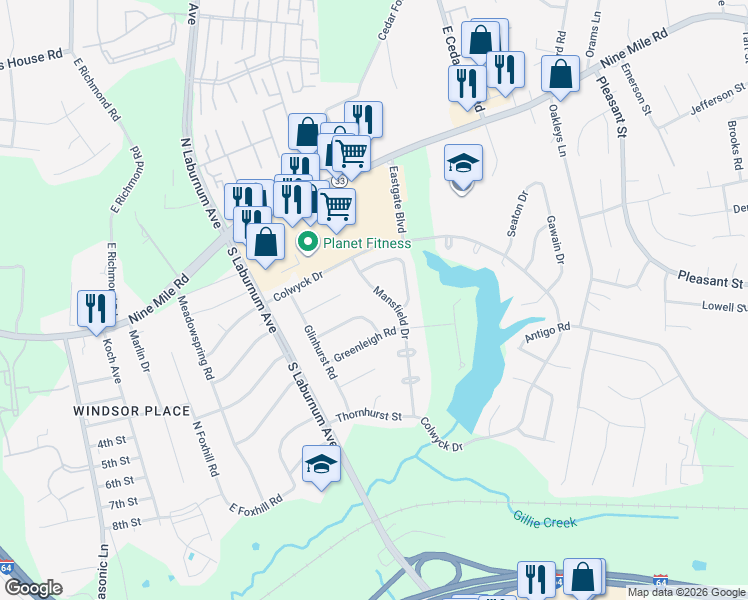 map of restaurants, bars, coffee shops, grocery stores, and more near 306 Mansfield Drive in Richmond