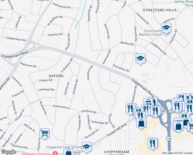 map of restaurants, bars, coffee shops, grocery stores, and more near 3212 Kenmore Road in Richmond
