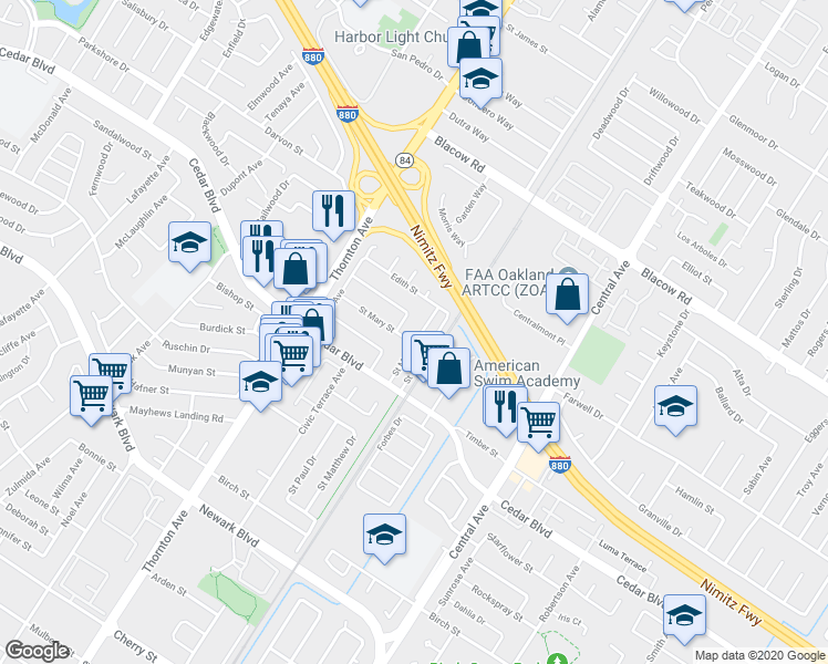 map of restaurants, bars, coffee shops, grocery stores, and more near 5365 Saint Mark Avenue in Newark
