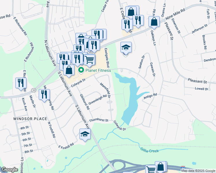 map of restaurants, bars, coffee shops, grocery stores, and more near 308 Duberry Drive in Richmond